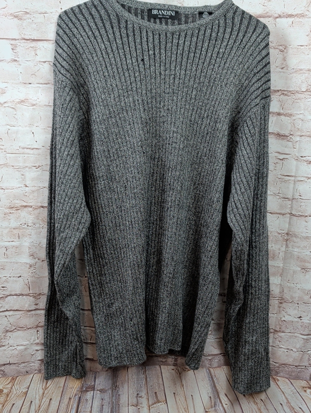 Men's Gray Ribbed Knit Sweater Brandini Wool XL